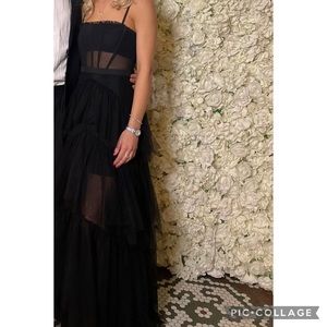 Betsy & Adam Black Corset Tulle Gown